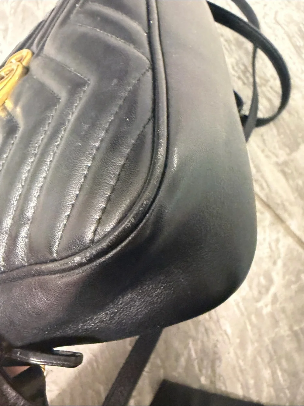 Gucci Marmont Black Chevron GG Leather Crossbody Bag with Gold Hardware